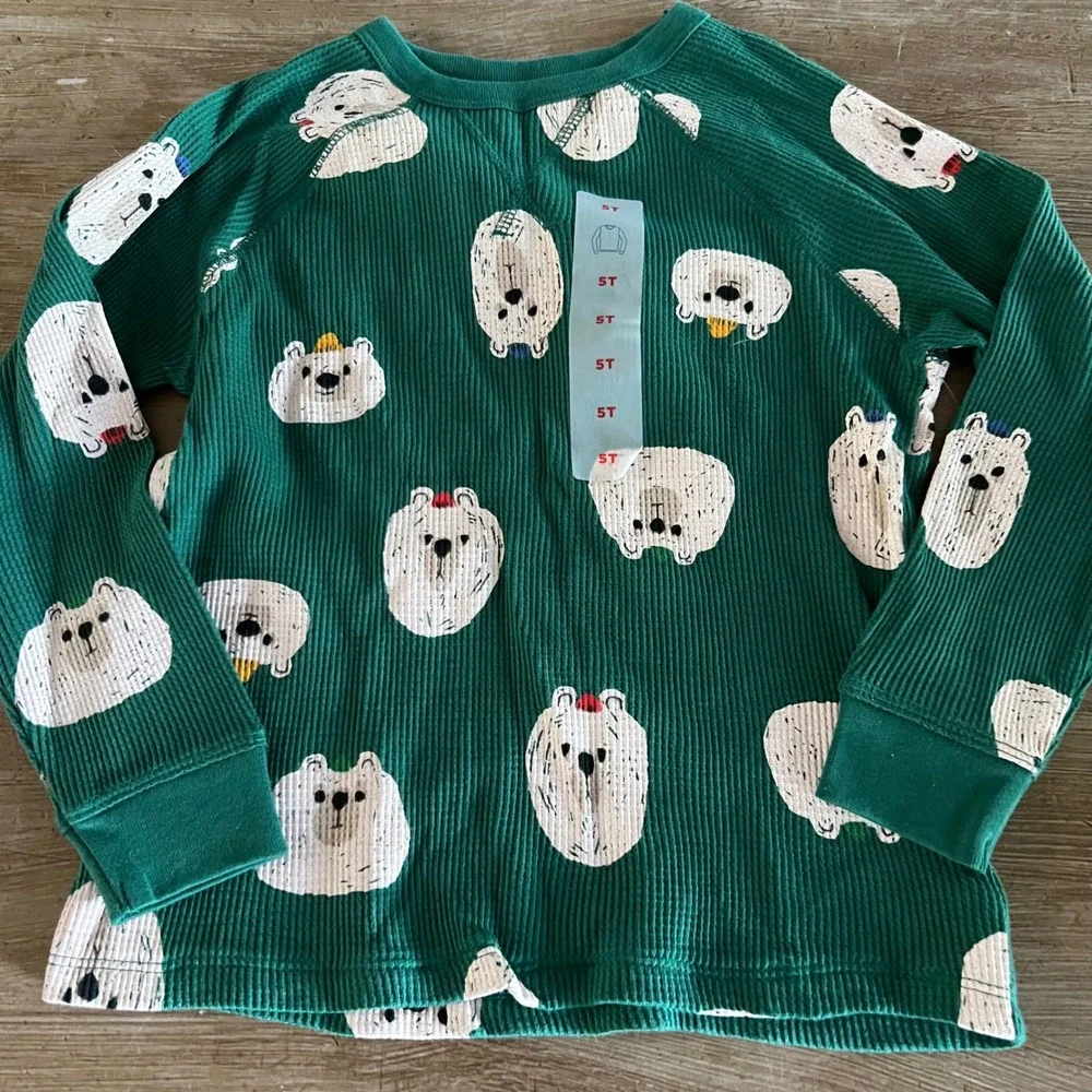 NEW Old Navy Boys 5T Long Sleeve Shirt Bundle Polar Bear Waffle Henley Dinosaur